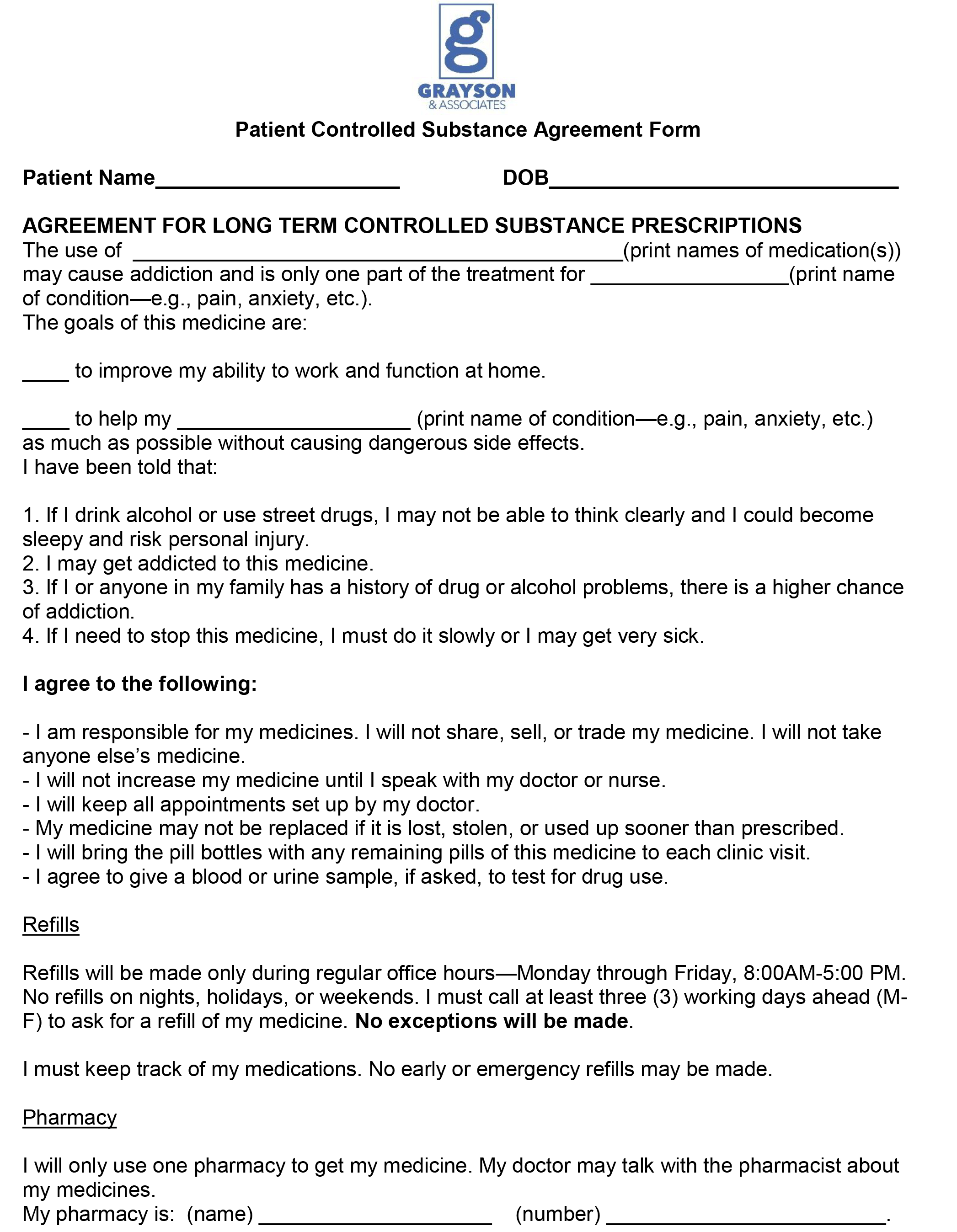 Controlled Substance Agreement 1 Controlled Substance Agreement 1